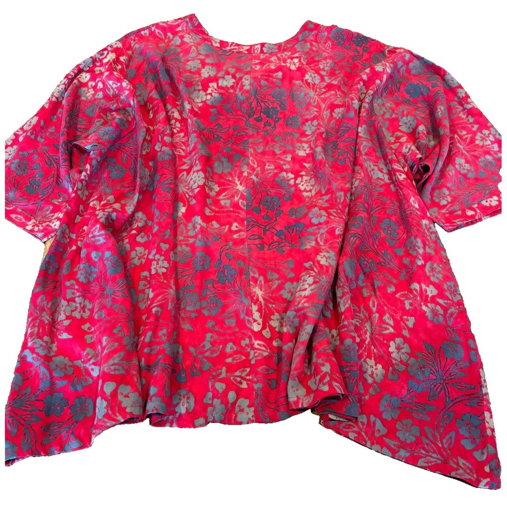 Blue Sky Fair Trade batik rayon V-neck blouse womens' size 4XL going out, cozy